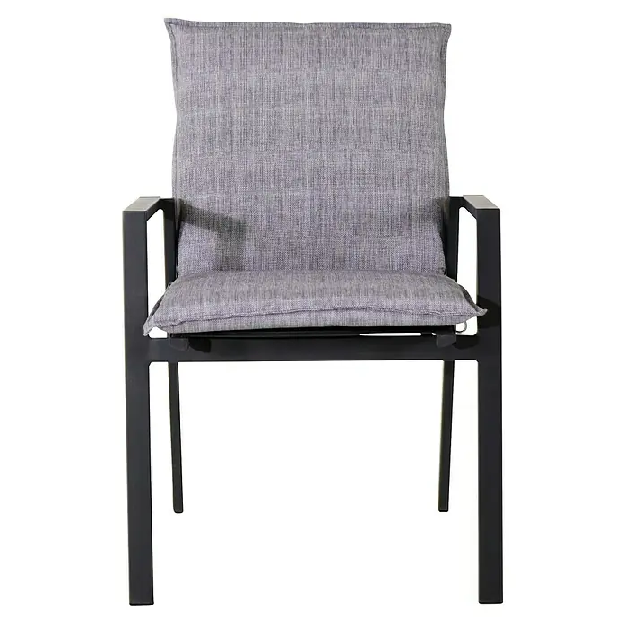 Bonlay Niederlehner-Auflage - L x B x H: 95 x 50 x 6 cm, Polyester 230 g/m², Blau/Anthrazit - Ein grauer Loungesessel mit einem robusten, dunklen Rahmen und bequemen Kissen. Ideal für entspannte Stunden im Freien.