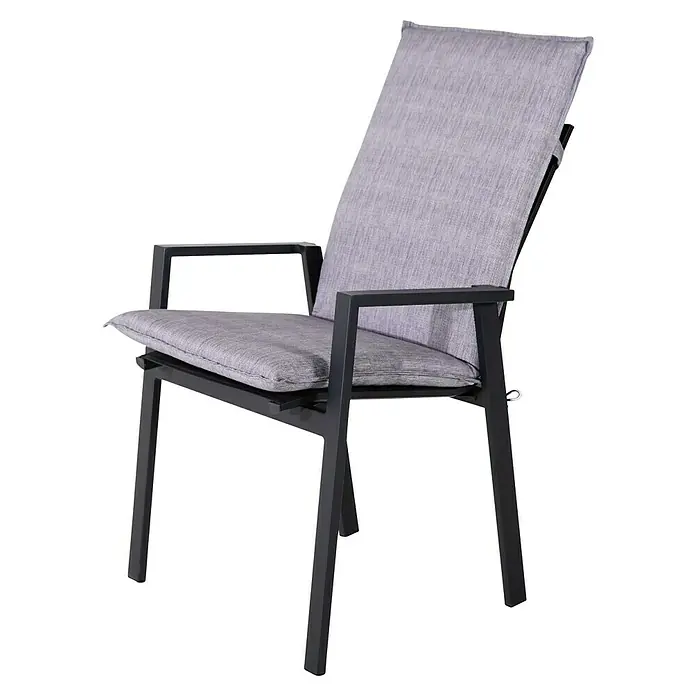 Bonlay Gartenmöbel-Auflage - Standard, L x B x H: 109 x 50 x 6 cm, Polyester 230 g/m², Blau/Anthrazit - Eleganter grauer Armlehnstuhl mit Metallrahmen und gepolsterter Sitzfläche für Komfort und Stil im Garten.