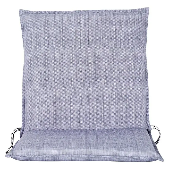 Bonlay Niederlehner-Auflage - L x B x H: 95 x 50 x 6 cm, Polyester 230 g/m², Blau/Anthrazit - Nahaufnahme eines Stuhls mit blauem Stoffbezug.