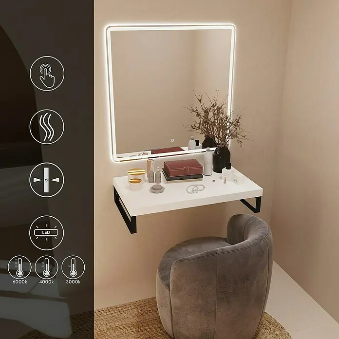 Artysan Espejo con luz - An x Al: 80 x 80 cm, LED, 24 W - Elegante tocador de pared con espejo iluminado, ideal para rutinas de belleza con estilo en el hogar moderno.