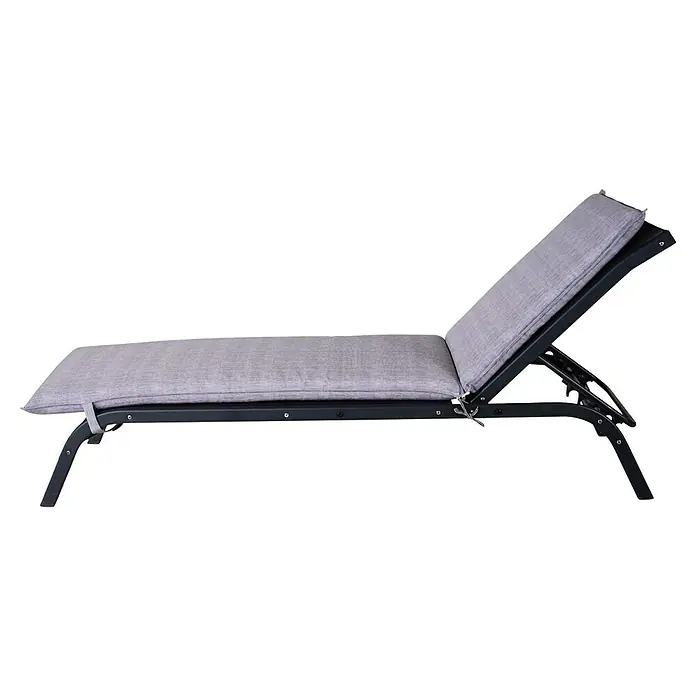 Bonlay Liegenauflage - Sonnenliege, L x B x H: 196 x 60 x 8 cm, Polyester, Blau/Anthrazit - Eine graue Liege mit einem verstellbaren Rückenlehnensystem und einem schwarzen Rahmen für den Außenbereich.