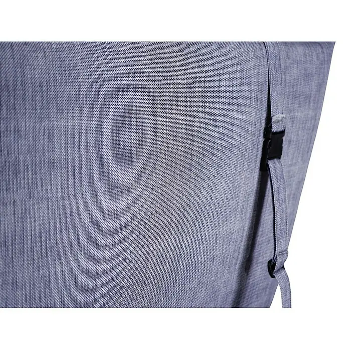 Bonlay Liegenauflage - Sonnenliege, L x B x H: 196 x 60 x 8 cm, Polyester, Blau/Anthrazit - Nahaufnahme von grauem Stoff mit dunklem Band und Schnalle, das ein strapazierfähiges Design und präzise Verarbeitung zeigt.