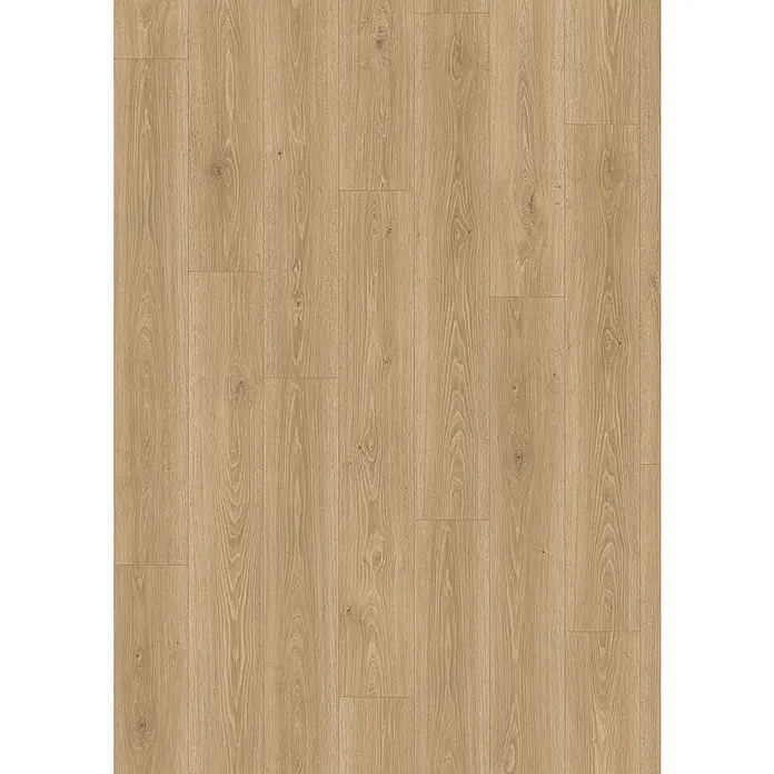 Laminat - Ruspino Eiche natur, Landhausdiele, 1.292 x 193 x 7 mm - Detailaufnahme eines hellbraunen Laminatbodens mit einer Maserung, die an natürliches Holz erinnert und eine warme Atmosphäre schafft.