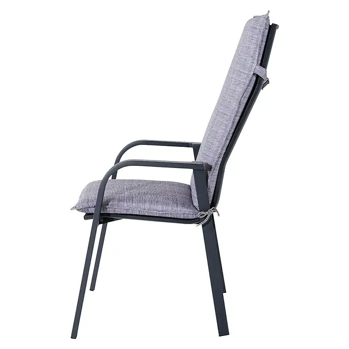Bonlay Gartenmöbel-Auflage - Hochlehner, L x B x H: 120 x 50 x 6 cm, Polyester 230 g/m², Blau/Anthrazit - Ein grauer Sessel mit Armlehnen und weichen Polstern bietet Komfort und Stil für den Außenbereich. Das Metallgestell sorgt für Stabilität.