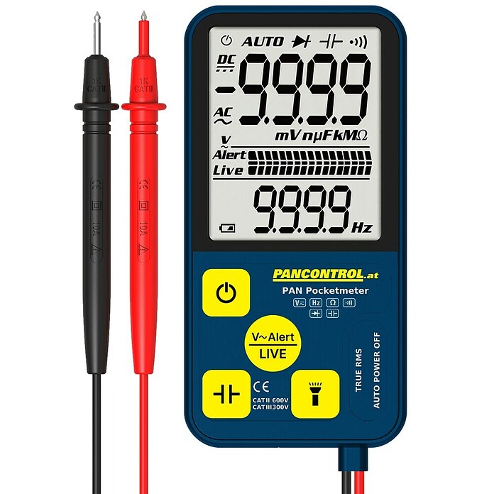 Pancontrol Digital-Multimeter (Schwarz/Blau/Gelb, L x B x H: 19 x 71 x 16 mm, 0,1 V - 600 V) | BAUHAUS