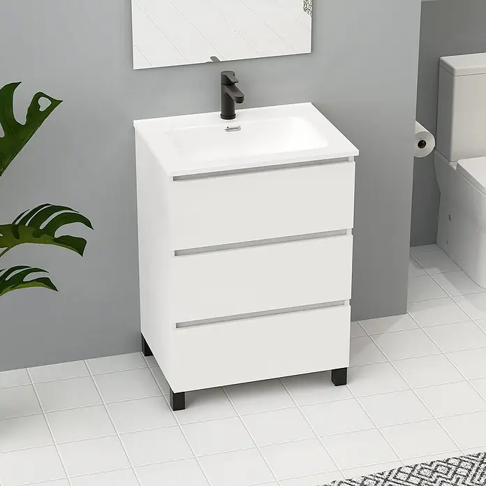 Artysan Conjunto de mueble de baño Neeko - Ancho: 60 cm, Blanco, 3 pzs. - Este moderno lavabo de baño con tocador ofrece un almacenamiento elegante y un aspecto elegante para cualquier baño.