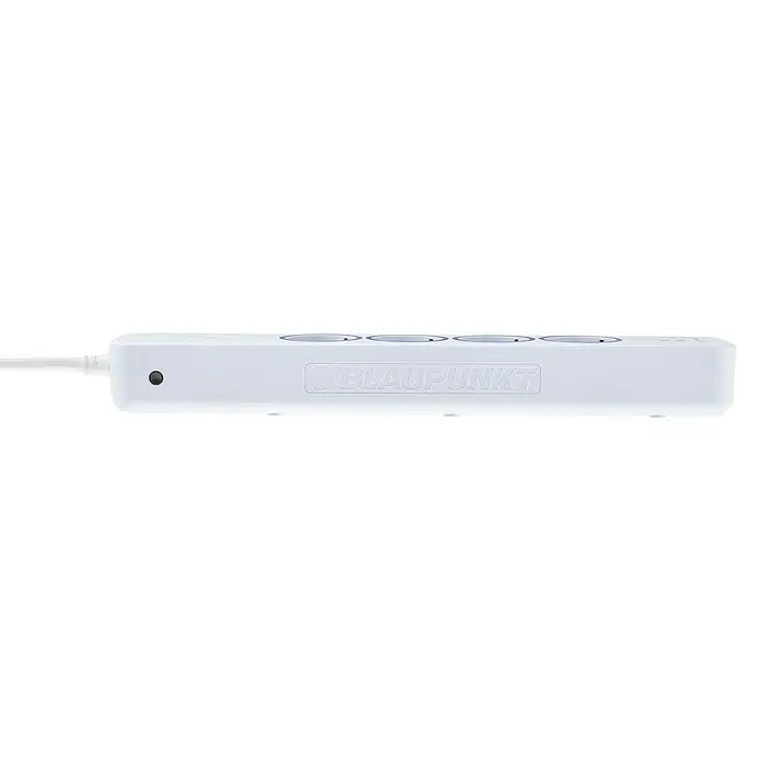 Blaupunkt Steckdosenleiste - 4-fach, 2 USB-Anschlüsse, Weiß, Kabellänge: 2 m, Mit Schalter - Aufnahme der Blaupunkt Steckdosenleiste. Das Produkt ist weiß und hat mehrere Steckplätze für den Einsatz in Innenräumen.