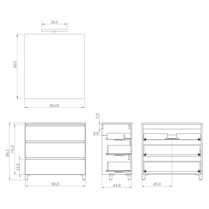 Artysan Conjunto de mueble de baño Neeko (Ancho: 90 cm, Negro, 3 pzs.) | BAUHAUS