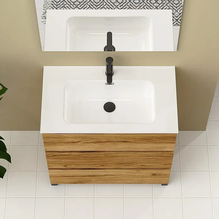 Artysan Conjunto de mueble de baño Neeko - Ancho: 80 cm, Teka, 3 pzs. - Moderno conjunto de lavabo con mueble de madera y lavabo blanco con un elegante grifo para un aspecto contemporáneo.