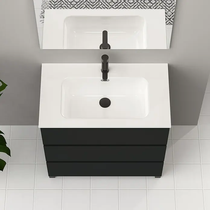 Artysan Conjunto de mueble de baño Neeko - Ancho: 90 cm, Negro, 3 pzs. - Un mueble de baño blanco y negro con un diseño moderno de líneas limpias, ideal para cualquier baño.