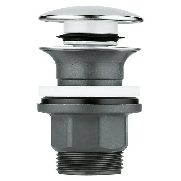 Grohe Ablaufgarnitur - 1 ¼″, Chrom, Mit Druckknopf - Abflussgarnitur mit verchromtem Ventilkegel, Grau, Weiß und Schwarz. Ein vielseitiges und funktionales Produkt für jedes Badezimmer.