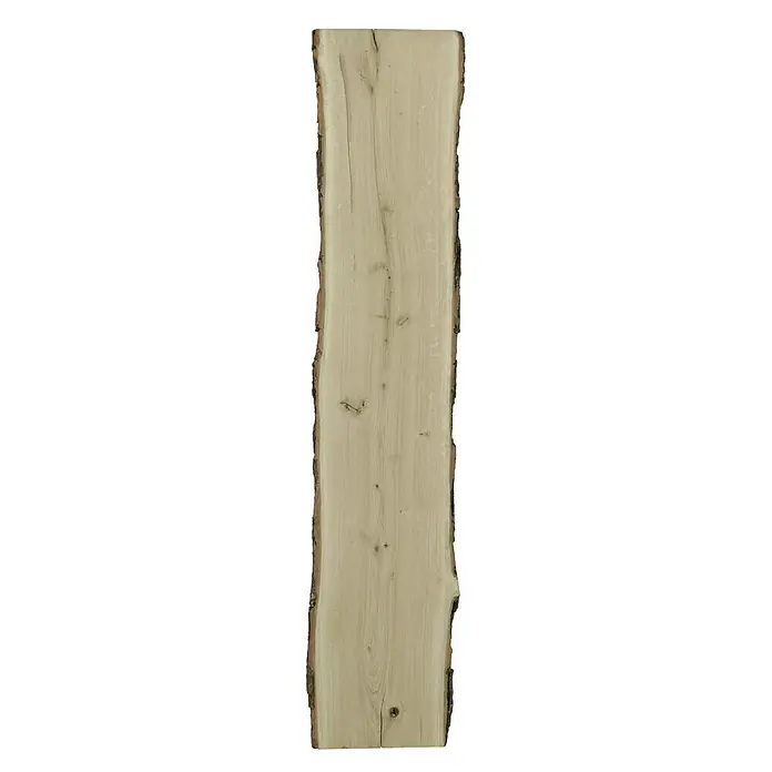 Blockware - Eiche, Anfallende Breite: 26 cm - 30 cm, 120 x 2,6 cm - Ansicht einer natürlich belassenen Holzbohle mit Baumkante, ideal für rustikale Möbelprojekte und dekorative Akzente im Innenbereich.