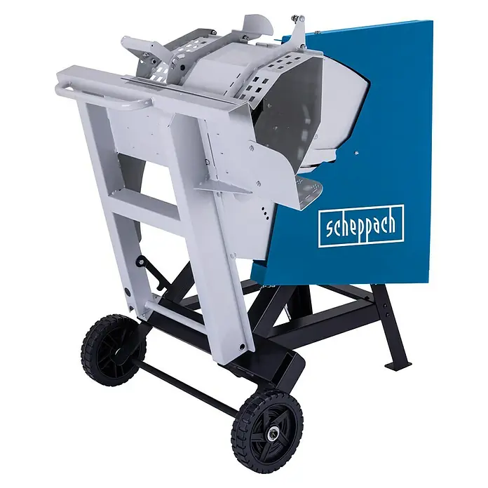 Scheppach Wippkreissäge HS550 - 3.000 W, Durchmesser Sägeblatt: 505 mm, Bohrung Sägeblatt: 30 mm - Scheppach Wippsäge mit blauem Gehäuse und Rädern für einfachen Transport, ideal für Brennholz.
