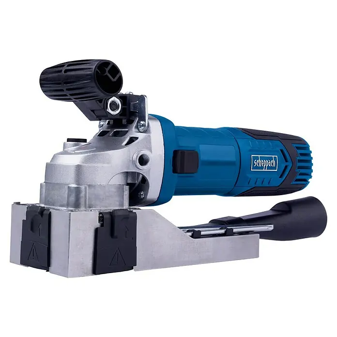 Scheppach Elektro-Exzenterschleifer LFR720 - 720 W - Scheppach Fliesenschneider mit blauen Griff und silbernen Gehäuse. Werkzeug für professionelle Fliesenarbeiten.