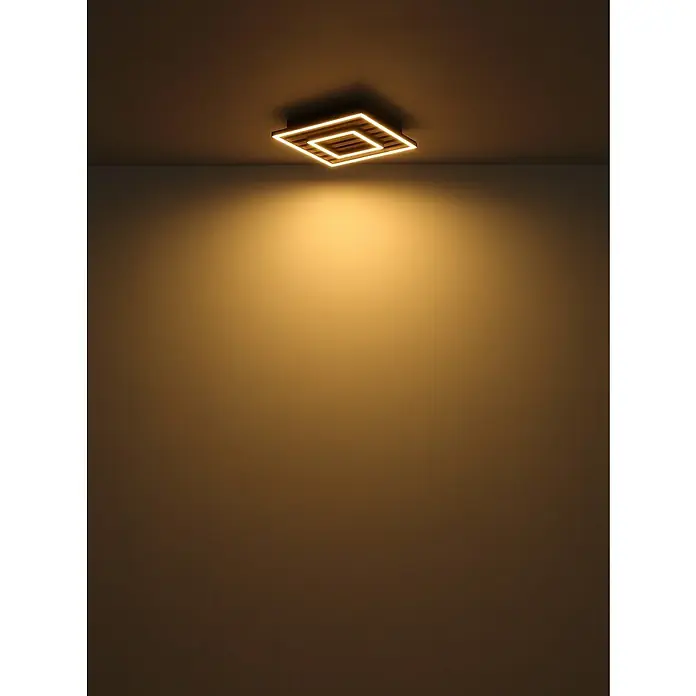 Globo Plafón LED Wood - L x An x Al: 300 x 300 x 60 mm, Marrón, 18 W, Blanco cálido - Lámpara de techo con diseño cuadrado y luz cálida. Crea un ambiente agradable en la habitación.