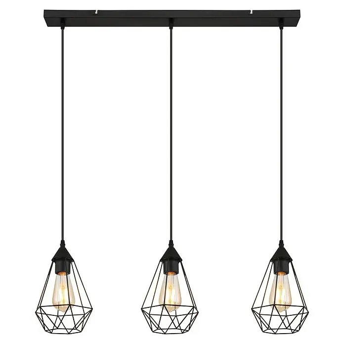 Globo Pendelleuchte - 60 W, L x B x H: 17 cm x 79 cm x 120 mm, E27 - Eine dreiflammige Hängeleuchte mit einem industriellen Design und Edison-Glühbirnen, die warmes Licht spenden.