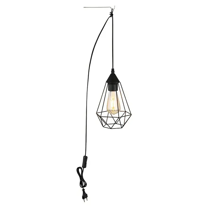 Globo Lámpara colgante LED redonda Zachar - 60 W, Ø x Al: 17 x 26 cm, Negro - Elegante lámpara de arco con pantalla geométrica. Su diseño moderno hace que esta lámpara destaque en cualquier habitación.