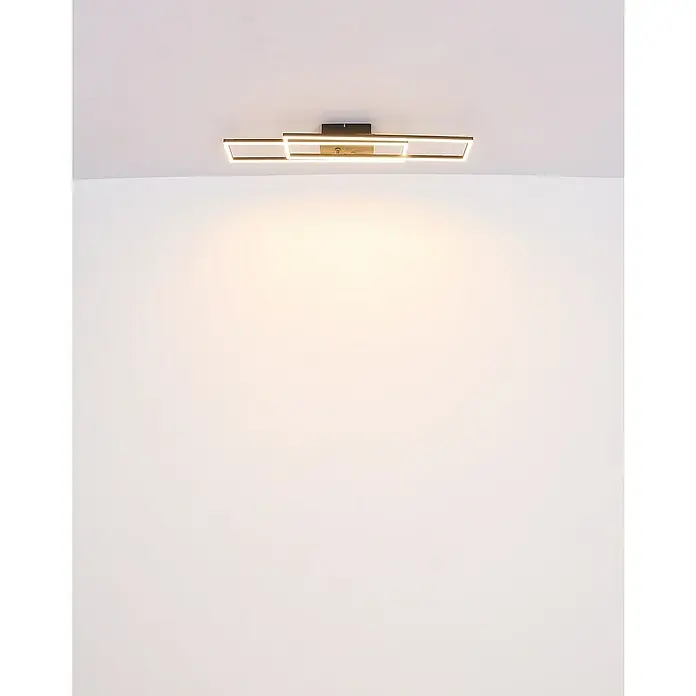 Globo LED-Deckenleuchte Dakari - 40 W, L x B x H: 80 x 60 x 10 cm, Schwarz/ Braun, Warmweiß - Moderne Deckenleuchte mit goldenem Rahmen und warmem Licht, die Eleganz und Funktionalität vereint und eine gemütliche Atmosphäre schafft.