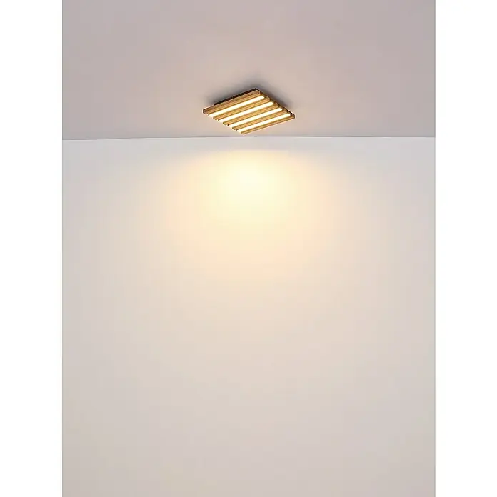 Globo LED-Deckenleuchte Hayden - 15 W, L x B x H: 30 x 30 x 5 cm, Warmweiß, 800 lm - Quadratische Deckenleuchte aus Holz mit warmweißem Licht für eine gemütliche Atmosphäre.