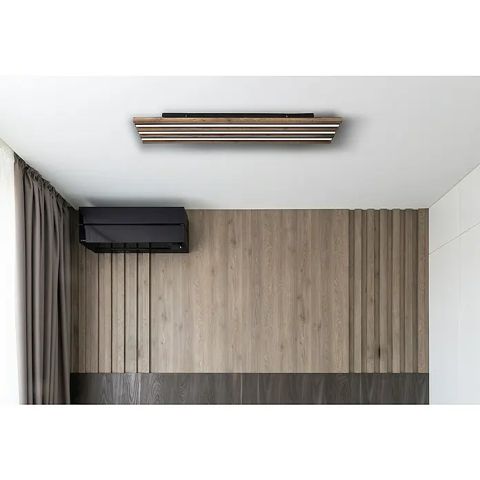 Globo LED-Deckenleuchte Hayden - 30 W, L x B x H: 80 x 20 x 5 cm, Warmweiß, 3.100 lm - Stilvolle Deckenleuchte mit Holzdetails und integrierter Beleuchtung in einem modernen Raum, die Eleganz und Funktionalität vereint.