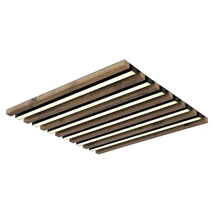 Globo LED-Deckenleuchte Hayden - 30 W, L x B x H: 45 x 45 x 5 cm, Warmweiß, 1.500 lm - Moderne Deckenleuchte mit Holzlamellen und integrierter LED-Beleuchtung für ein warmes und einladendes Ambiente im Raum.
