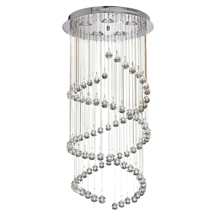 Searchlight Pendelleuchte Hallway 1 - 165 W, L x B x H: 39 x 39 x 80 cm, Chrom, G9, Double - Elegante Wendeltreppen-Deckenleuchte mit glitzernden Kristallkugeln, die ein luxuriöses und modernes Ambiente schafft.