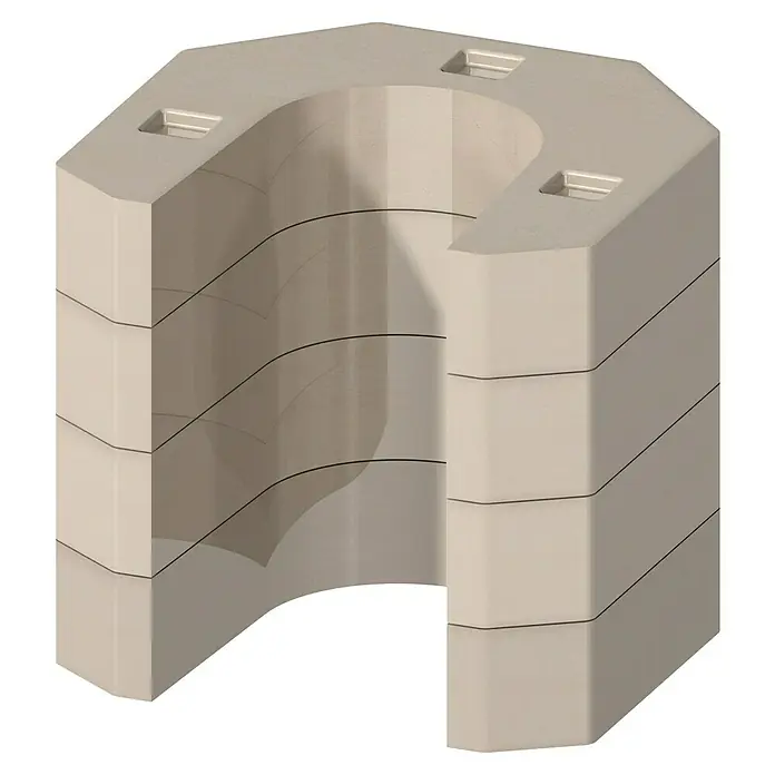 Wärmespeicherblock - Beige, Passend für: Kaminofen Ardor Akku - Ein 3D-gerendertes Bild eines stapelbaren Gartenblocks, der als vielseitiges Gestaltungselement für den Außenbereich dient.