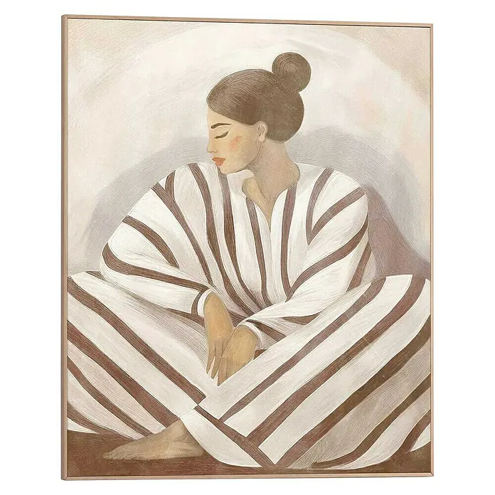 Reinders Bild Slim Frame - Zen Lady, B x H: 40 x 50 cm - Gemaltes Bild einer Frau in gestreifter Kleidung, die im Schneidersitz sitzt. Ideal für ein modernes Wohnambiente.