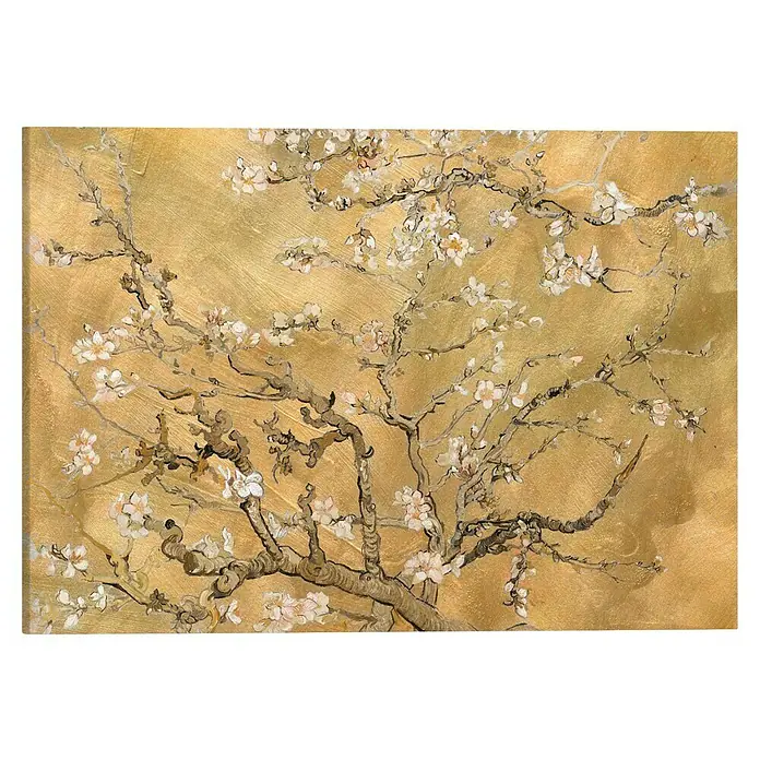 Reinders Leinwandbild - Van Gogh Almond, B x H: 70 x 50 cm - Blühende Mandelbaumzweige vor goldenem Hintergrund: Ein Meisterwerk von Vincent van Gogh mit zarten Blüten.