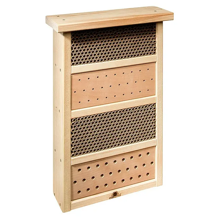 Neudorff Wildgärtner Freude Bienenhaus - 10 x 28,5 x 43 cm, Buche - Dieses Insektenhotel bietet Wildbienen und anderen Nützlingen einen sicheren Unterschlupf und eine Nisthilfe im Garten.