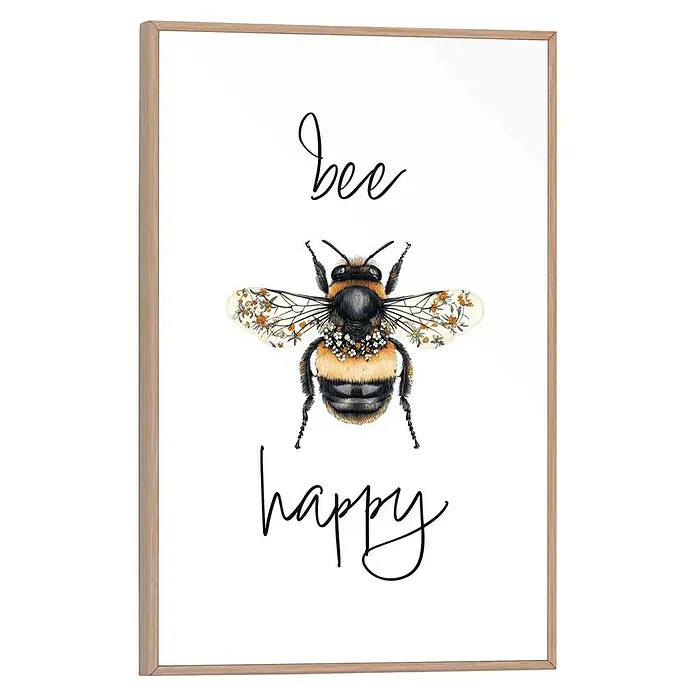Reinders Bild Slim Frame - Bee Happy, B x H: 20 x 30 cm - Ein gerahmtes Bild mit einer Biene und der Aufschrift "bee happy". Ein schönes Kunstwerk für Ihr Zuhause oder Büro, das Freude verbreitet.