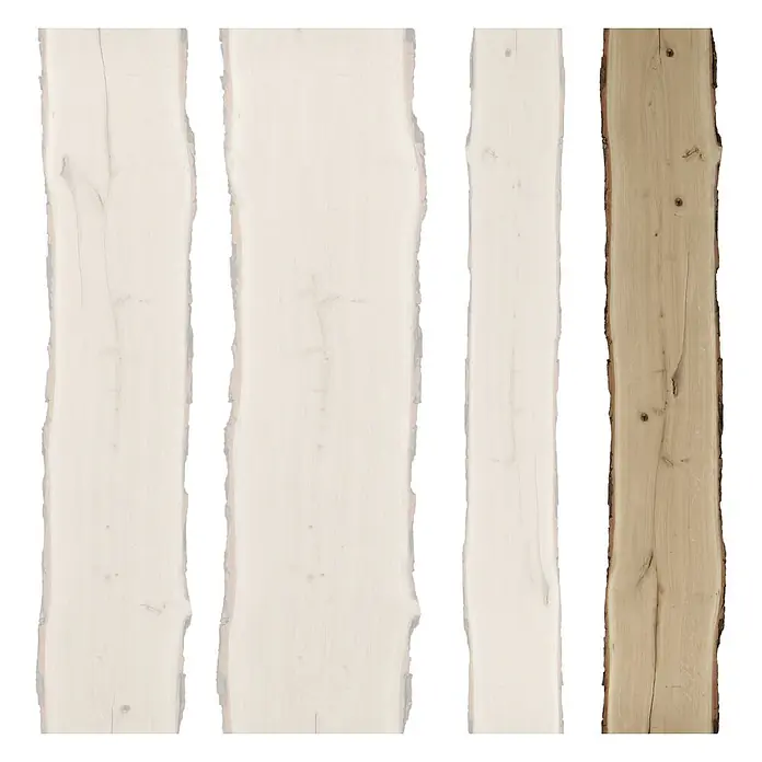 Blockware - Eiche, Anfallende Breite: 26 cm - 30 cm, 200 x 2,6 cm - Vier Bretter unterschiedlicher Holzarten und Farben, geeignet für DIY-Projekte oder zur Dekoration. Die naturbelassenen Kanten verleihen einen rustikalen Charme.