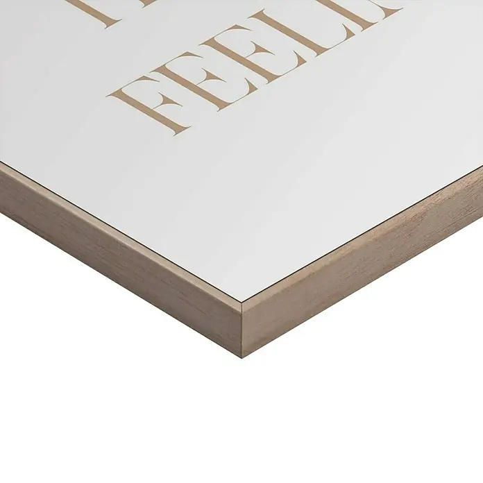 Reinders Bild Slim Frame - Feeling Home, B x H: 20 x 30 cm - Nahaufnahme eines gerahmten Wandbildes mit dem Schriftzug "FEEL", das die hochwertige Verarbeitung und das stilvolle Design hervorhebt.