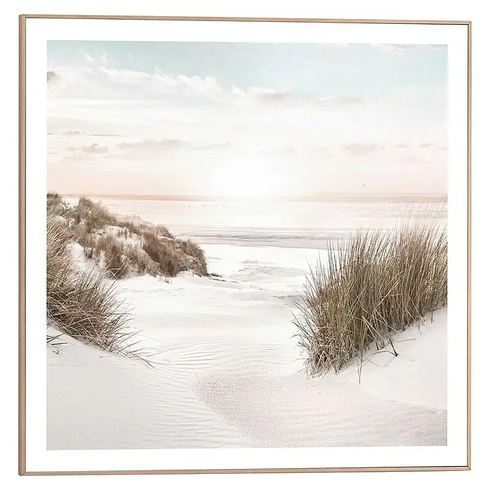 Reinders Bild Slim Frame - Beach Horizon, B x H: 50 x 50 cm - Gerahmtes Bild einer friedlichen Strandszene mit Dünen und sanften Farben, die eine ruhige Atmosphäre schaffen.