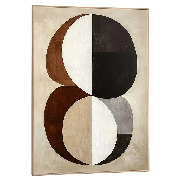 Reinders Bild Slim Frame - Earth Essence, B x H: 50 x 70 cm - Kunstvolles Gemälde mit sich überschneidenden Kreisen in Braun-, Schwarz- und Weißtönen auf Leinwand mit einem schlichten Holzrahmen.