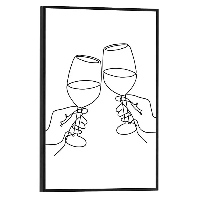 Reinders Bild Slim Frame - Wine Lines, B x H: 20 x 30 cm - Elegantes Weinwandbild mit minimalistischem Design, das zwei anstoßende Weingläser in einer durchgehenden Linie darstellt. Perfekt für Weinliebhaber.