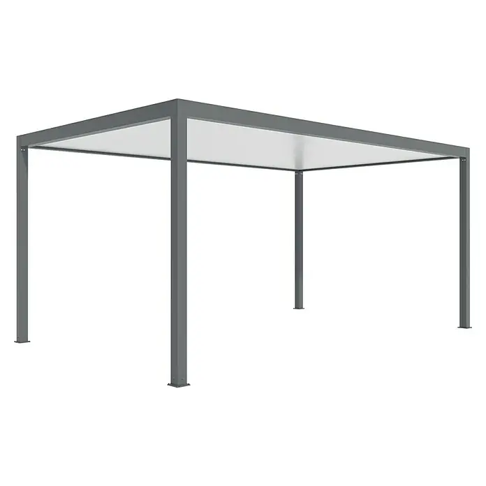 Wismar-NFI Carport Classic - Außenmaß inkl. Dachüberstand (B x T): 3 x 5 m, Einzelcarport, Ohne Überstand - Abbildung eines stilvollen, grauen Gartenpavillons mit einer hellen Überdachung, ideal für den Außenbereich zur Entspannung und als Wetterschutz.