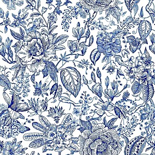 Glööckler Pompöös Provence Vliestapete (Weiß/Blau, Floral, 10,05 x 0,53 m)