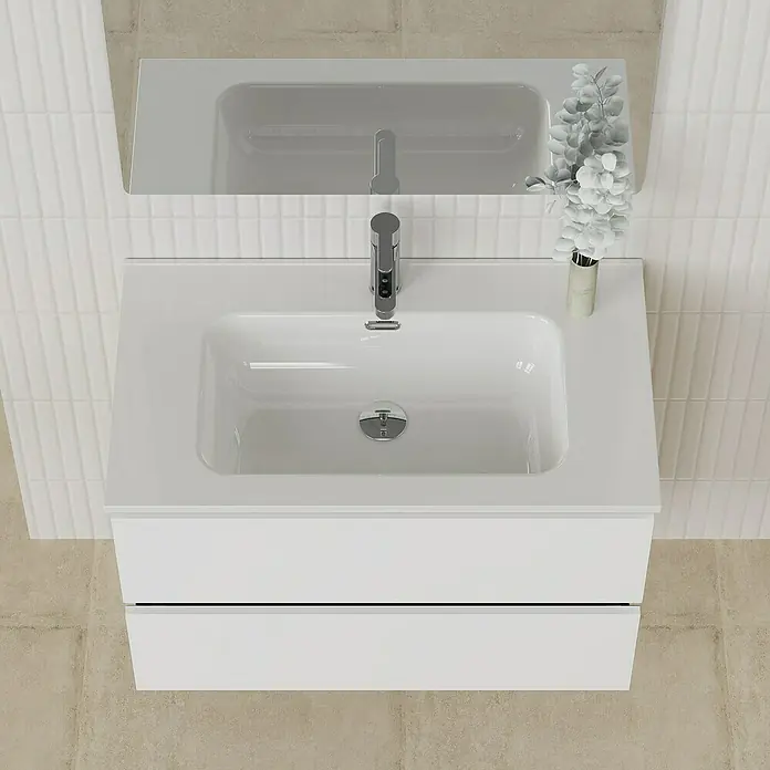 Artysan Conjunto de mueble de baño Funk - Ancho: 90 cm, Nature/Blanco, 3 pzs. - Un moderno mueble de baño con armario blanco y lavabo con grifo, ideal para diseños de baño contemporáneos.