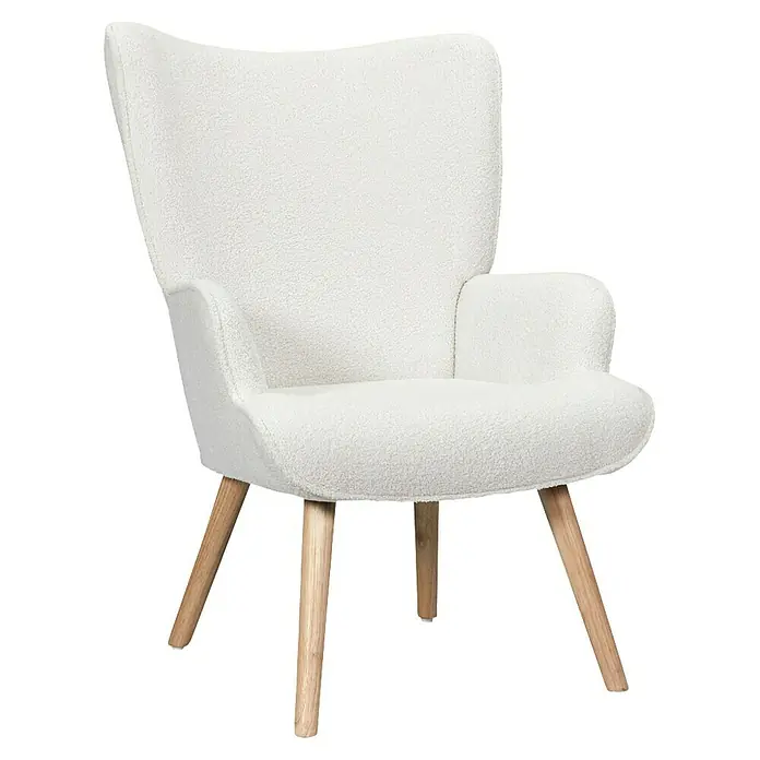 Home Deco Factory Sillón Rhea - L x An x Al: 75 x 68 x 96 cm, Blanco, Textil rizado - Cómodo sillón con tapizado de tela blanca y patas de madera clara. El sillón invita a relajarse con su forma agradable.