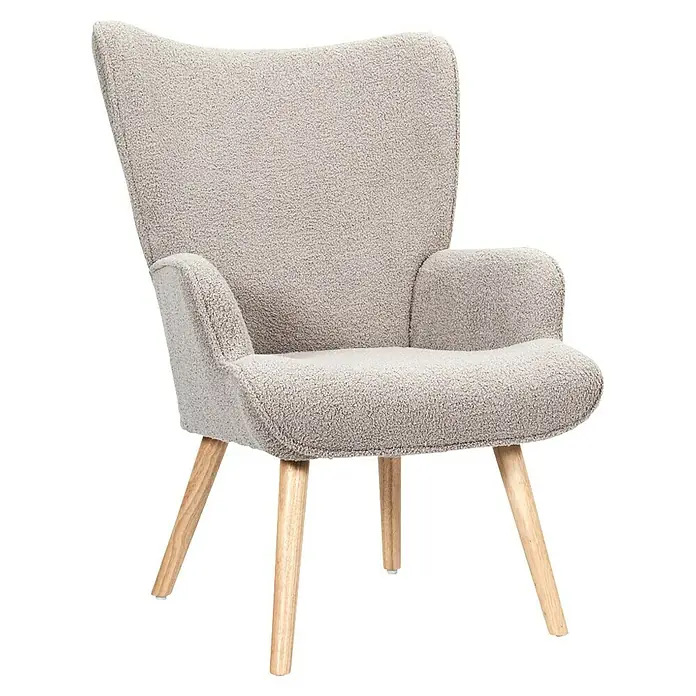 Home Deco Factory Sillón Rhea - L x An x Al: 75 x 68 x 96 cm, Taupe, Textil rizado - Cómoda butaca con tapizado claro y patas de madera para momentos de relax. Acogedora y elegante para cualquier salón.