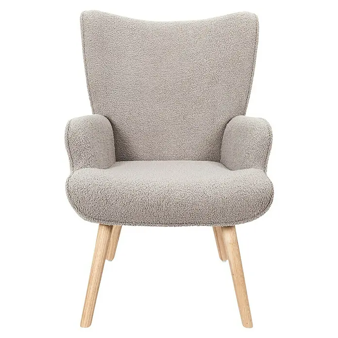 Home Deco Factory Sillón Rhea - L x An x Al: 75 x 68 x 96 cm, Taupe, Textil rizado - Este suave sillón de estilo bouclé con patas de madera invita a la relajación. El diseño ligero encaja perfectamente en espacios modernos.