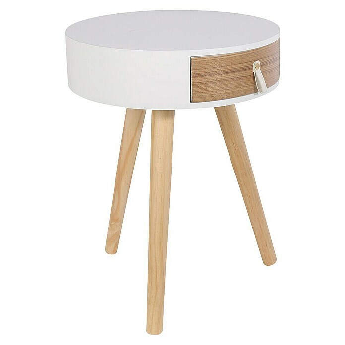 Home Deco Factory Mesa auxiliar (Ø x Al: 35 x 46,5 cm, Blanco/Madera, Número de cajones: 1 ud.) | BAUHAUS