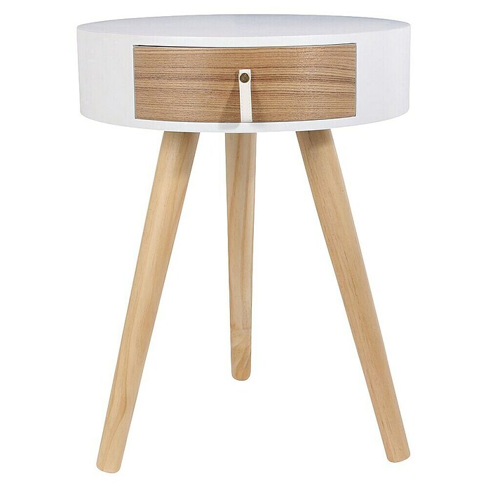 Home Deco Factory Mesa auxiliar (Ø x Al: 35 x 46,5 cm, Blanco/Madera, Número de cajones: 1 ud.) | BAUHAUS