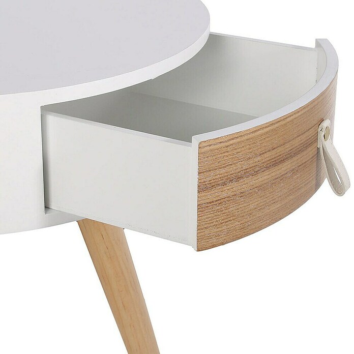 Home Deco Factory Mesa auxiliar (Ø x Al: 35 x 46,5 cm, Blanco/Madera, Número de cajones: 1 ud.) | BAUHAUS