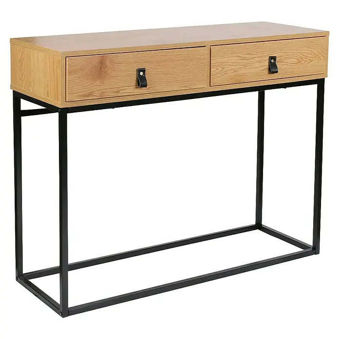 Home Deco Factory Abbot Mesa auxiliar - L x An x Al: 35 x 100 x 80,5 cm, Marrón/Negro, Número de cajones: 2 ud. - Mesa consola moderna con dos cajones y una estructura metálica negra elegante. Práctica y con estilo para cualquier habitación.