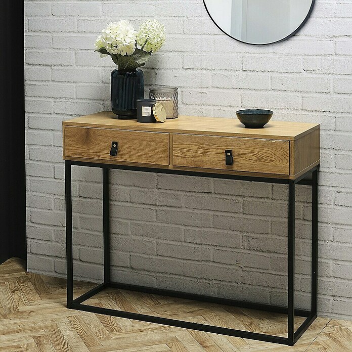 Home Deco Factory Abbot Mesa auxiliar (L x An x Al: 35 x 100 x 80,5 cm, Marrón/Negro, Número de cajones: 2 ud.) | BAUHAUS