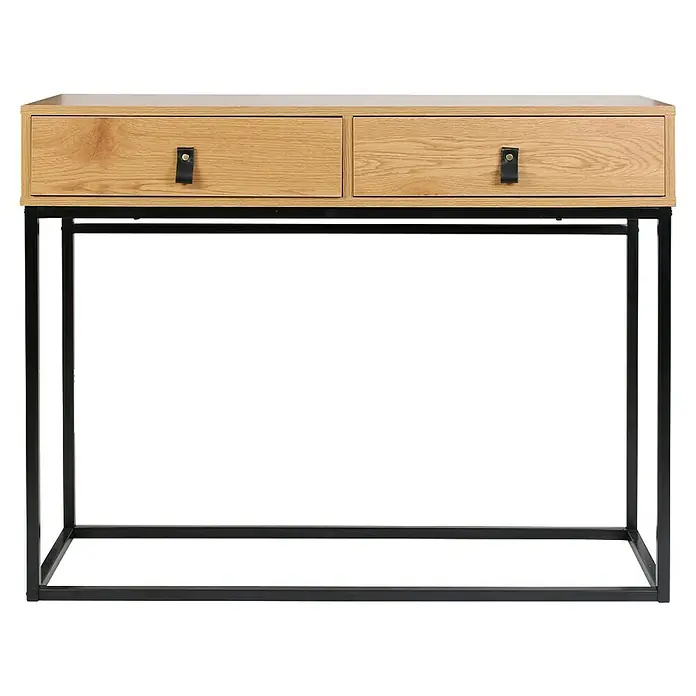 Home Deco Factory Abbot Mesa auxiliar - L x An x Al: 35 x 100 x 80,5 cm, Marrón/Negro, Número de cajones: 2 ud. - Elegante cómoda con dos cajones y una estructura de metal negro para un ambiente moderno y elegante.