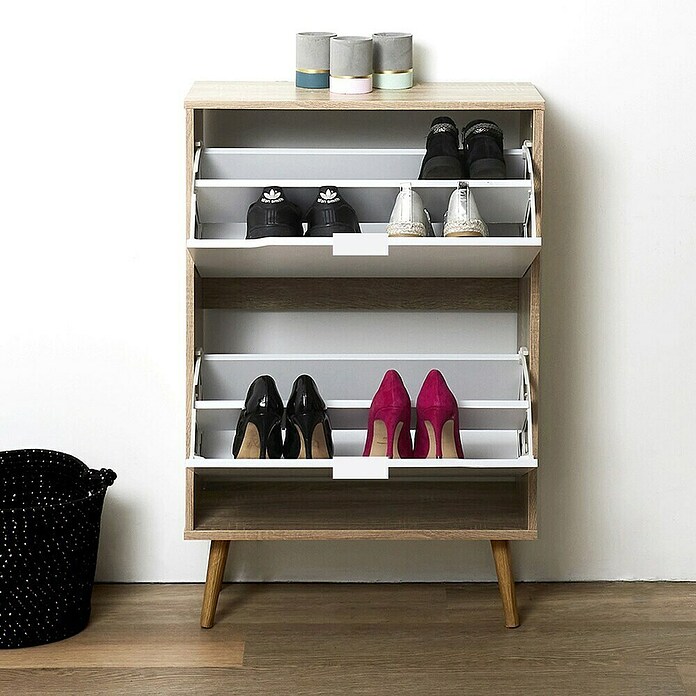 Home Deco Factory Zapatero (L x An x Al: 23,5 x 60 x 91,5 cm, Blanco/Marrón, Número de compartimentos: 2 ud.) | BAUHAUS