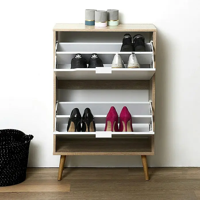 Home Deco Factory Zapatero - L x An x Al: 23,5 x 60 x 91,5 cm, Blanco/Marrón, Número de compartimentos: 2 ud. - Zapatero con múltiples compartimentos para guardar zapatos de diferentes tipos y colores. ¡Práctico y ahorra espacio!